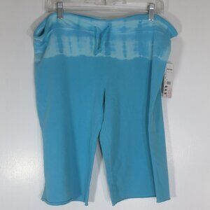 NEW Entour Capri Pants Turquoise Tie Dye Wide Leg Casual Cotton Stretch Size L